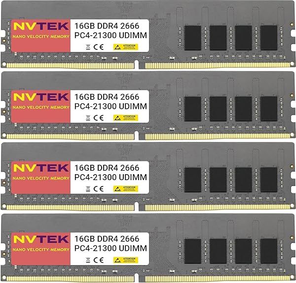 NVTEK 64GB DDR4 2666MHZ PC4-21300 UDIMM Desktop Memory Kit 4X16GB Non-ECC Unbuffered 288-PIN CL19 1.2V