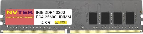 NVTEK 8GB DDR4 3200MHz PC4-25600 UDIMM Non-ECC Unbuffered Desktop Memory Module 288-Pin CL22 1.2V 1Rx8