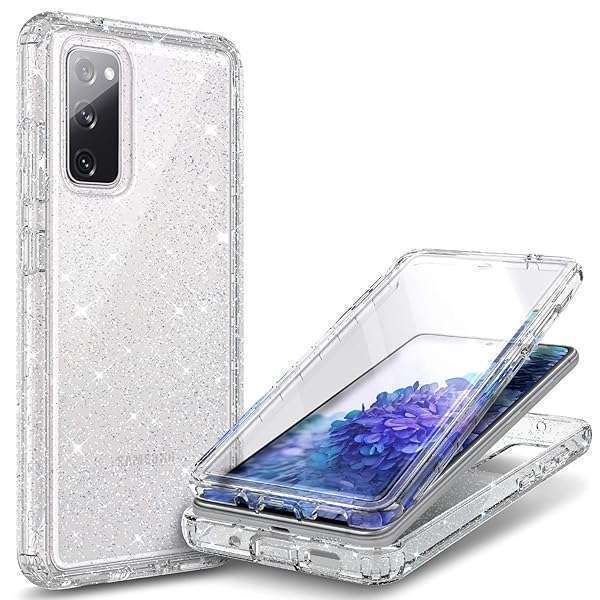 NZND Case for Samsung Galaxy S20 FE 5G with [Built-in Screen Protector], Full-Body Protective Shockproof Rugged Bumper Cover, Impact Resist Phone Case (Crystal Glitter Clear)