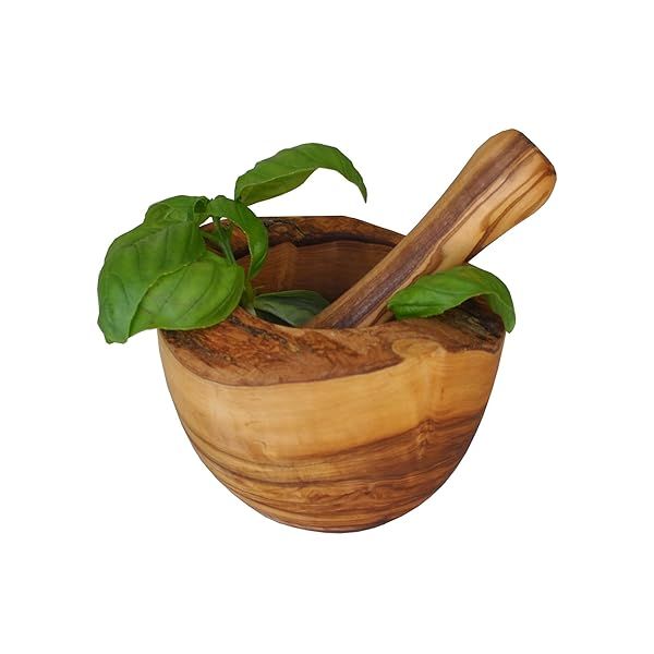 "Naturally Med Olive Wood Mortar and Pestle - 5.5" Handcrafted Set for Grinding Herbs, Spices & Salsa"