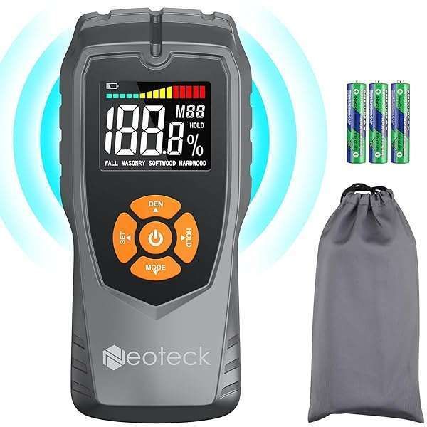 Neoteck Pinless Moisture Meter: Non-Destructive Wood & Wall Detector with LCD Display & Sound Alarm