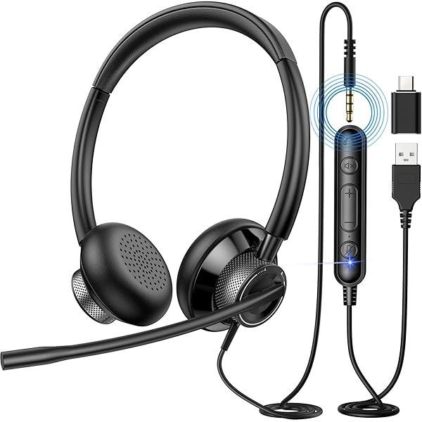New Bee USB Headset with Microphone: Perfect for PC, Skype, Zoom, and Call Center Use - In-line Mute & Volume Control