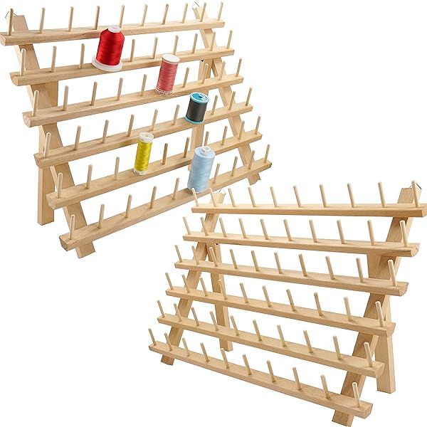 Brothread 2X60 Spools Wooden Thread Rack - Perfect Organizer for Embroidery, Quilting & Sewing Threads