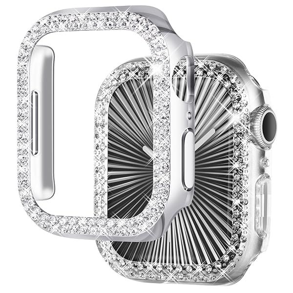 NewWays 2-Pack Bling Apple Watch Cases 40mm SE 2022 Series 6 5 4 Protective Bumper Silver Clear