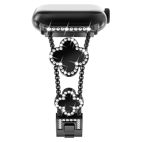 NewWays Compatible for Apple Watch Band Series 11 10 46mm Series 9 8 7 45mm Series 6 5 4 44mm Series3 42mm for Women, Bling Diamonds Four Leaf Clover