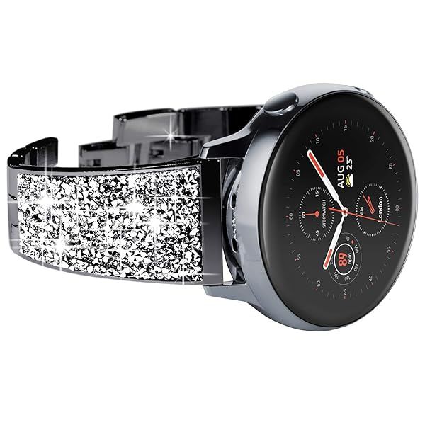 NewWays Galaxy Watch 5 Band 40mm 44mm Crystal Bracelet Quick Release for Galaxy Watch 4 Active 2 Smartwatch 42mm 46mm Black