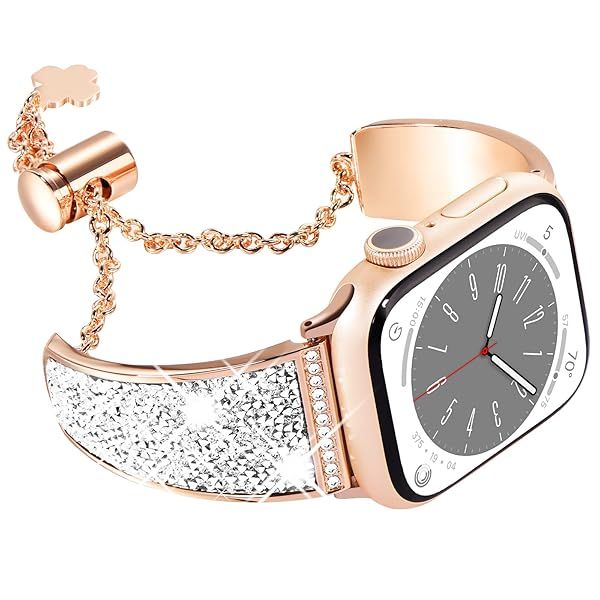 NewWays for Apple Watch Band 42mm 44mm 45mm Series 9 8 7 6 5 4 3 2 1 SE Crystal Bling Bracelet iWatch Band Diamond Rhinestone Stainless Steel Metal