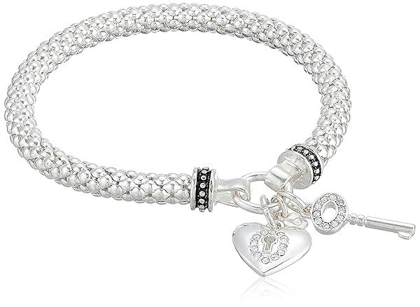 Shop Nine West Women's Silver Heart Key Stretch Bracelet - Size 0 | Stylish & Affordable Jewelry