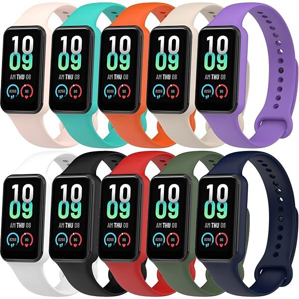 NineHorse 10PACKS Watch Bands Compatible with Amazfit Band7 Strap,Silicone Bands Metal Buckle Adjustable Wristband Bracelet Sport Strap for Amazfit