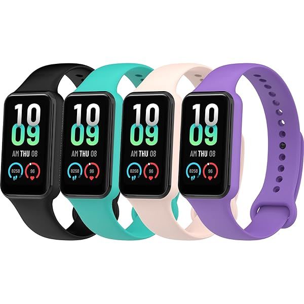 NineHorse 4PACKS Watch Bands Compatible with Amazfit Band 7 Strap,Silicone Metal Buckle Adjustable Wristband Bracelet Sport Strap for Replacement