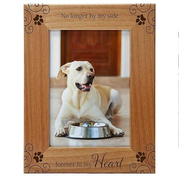 Pet Memorial Picture Frame Engraved Natural Wood for 5x7 Vertical Portrait Keepsake for Animal Lovers to Cherish Memories Forever