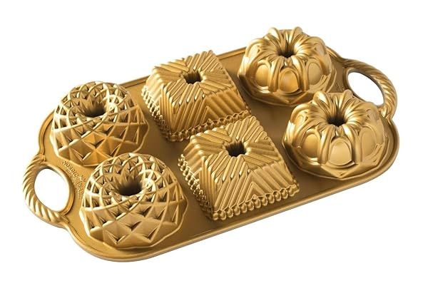 Nordic Ware Geo Bundtlette Pan - 3.5 Cups, Gold Finish for Perfect Mini Bundt Cakes