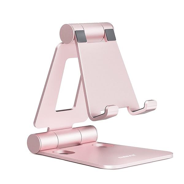 Nulaxy Dual Folding Cell Phone Stand Adjustable Desktop Holder Compatible with iPhone 16 15 14 13 12 11 Pro Nintendo Switch Rose Gold