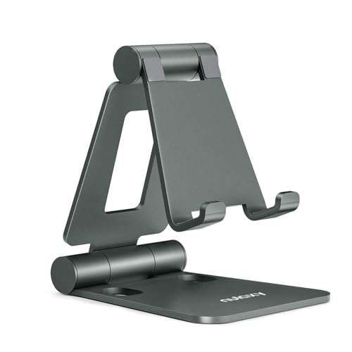 Adjustable Nulaxy Dual Folding Phone Stand - Compatible with iPhone 16, 15, 14, 13, 12, 11, Nintendo Switch & More - Gray