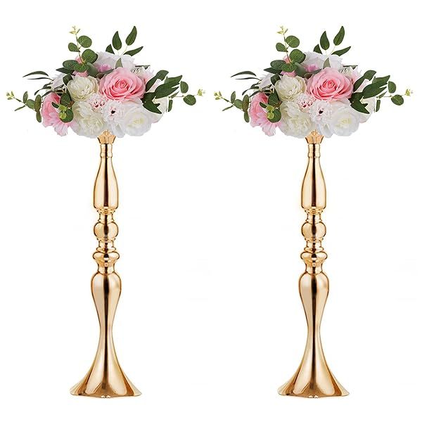 Nuptio Gold Vases for Centerpieces 2 Pcs Versatile Metal Flower Arrangement for Wedding Party Dinner Decor 19.7 Inches High