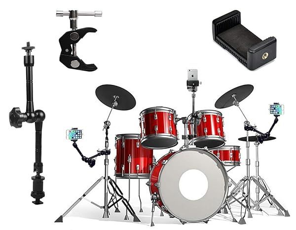 OCTO MOUNTS 360 Degree Adjustable Desktop Mount for Drum Kit Keyboard Mic Guitar Stand Compatible with Smartphones and Action Cameras