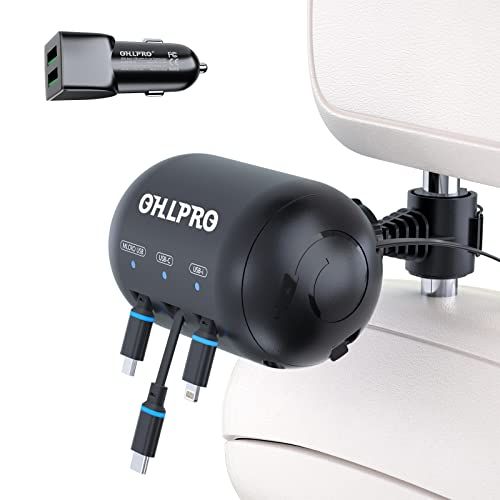 OHLPRO 3-in-1 Backseat Car Charger: 36W Fast Charging for iPhone & Samsung - Perfect for Rideshare & Taxis