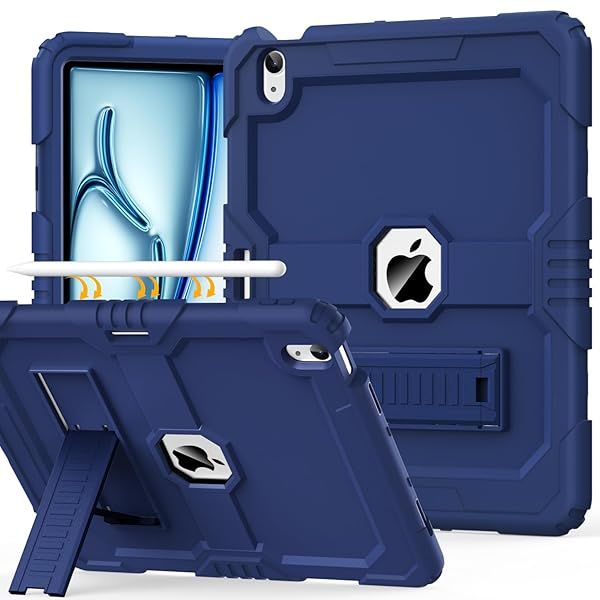 OKP Heavy Duty Shockproof Case for New iPad Air 13 inch M2 2024 with Pencil Holder and Stand Navy Blue