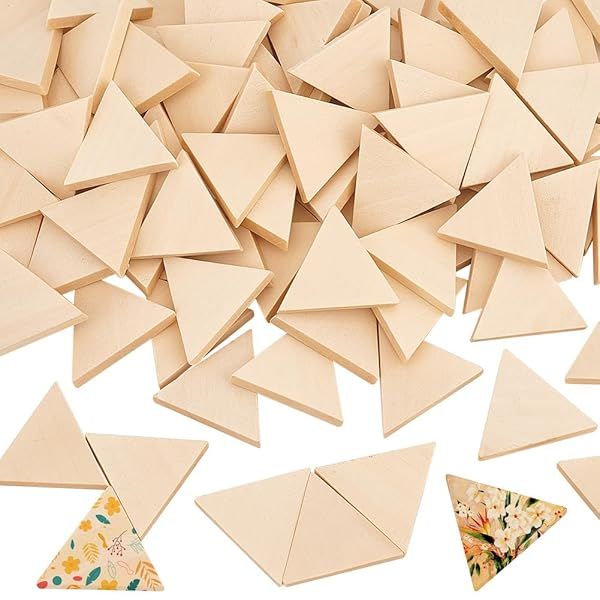 OLYCRAFT 100PCS Unfinished Wood Triangle Cutouts for DIY Crafts and Holiday Decoration 1.2x1.3x0.2 Inch Natural Wood Slices