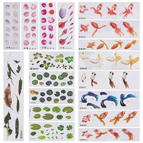 OLYCRAFT 18 Sheets 3D Goldfish Film Stickers for Koi Pond and Resin Craft Art