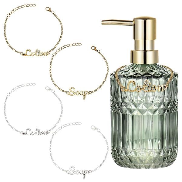 OLYCRAFT 4 Pcs Soap Chain Labels Lotion and Soap Dispenser Chain Labels Gold Silver Soap Tags Lotion Bottle Tags for Farmhouse Rustic Decor Bathroom