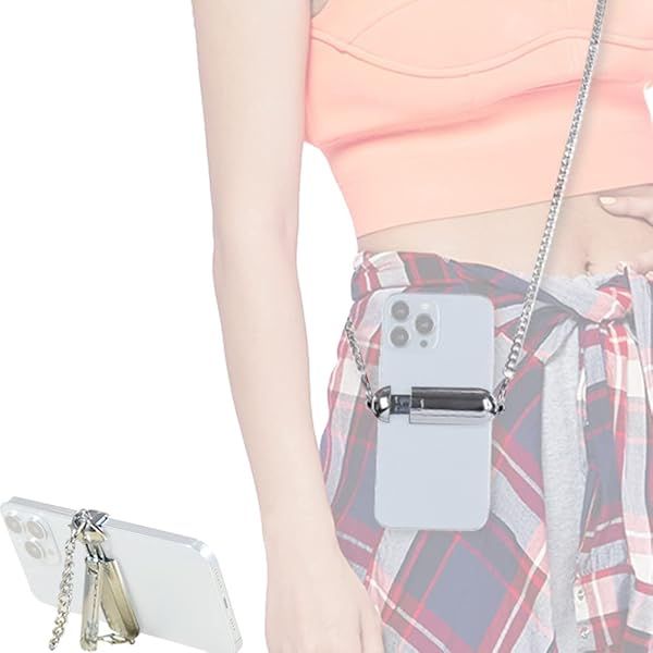 OLizee Alloy Phone Crossbody Chain Back Clip Mobile Phone Holder Clamp Cell Phone Back Clip Smartphone Grip Clip Holder Phone Holder Bracket for