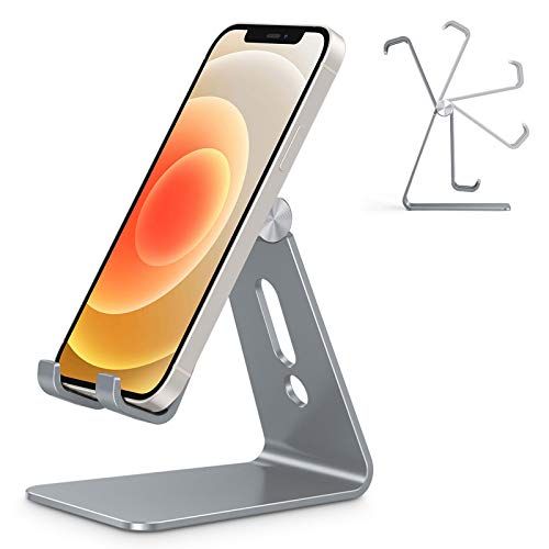 OMOTON Adjustable Cell Phone Stand C2 Aluminum Desktop Holder for iPhone Samsung Galaxy Google Pixel Android Phones Grey