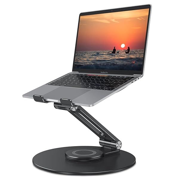 OMOTON Adjustable Laptop Stand Ergonomic Riser 360 Rotating Base Fully Foldable Fits Laptops up to 16 inches Black
