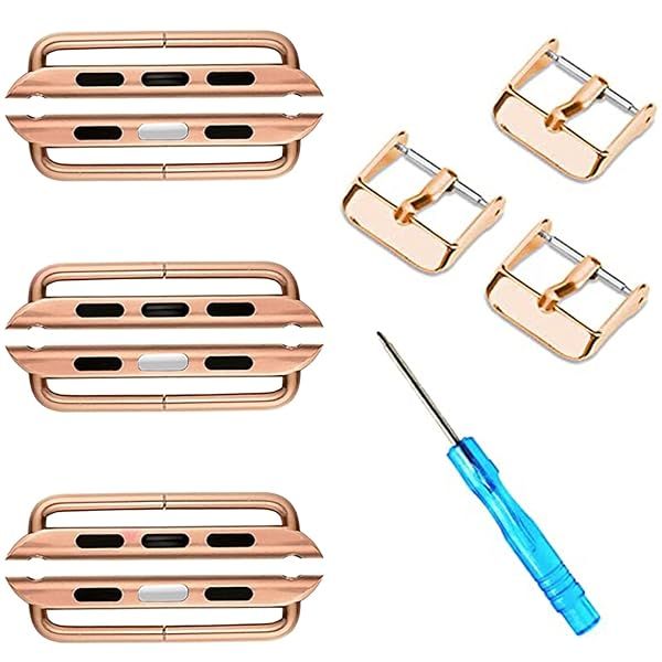 ONELANKS Metal Watch Band Connector Kit for Apple Watch Series 1 to 8 Rose Gold 3 Pack Replacement Adapter for iWatch Straps