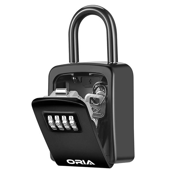 ORIA Key Lock Box 4 Digit Combination Key Safe for 5 Keys Indoor Outdoor Removable Shackle Black 3.66in