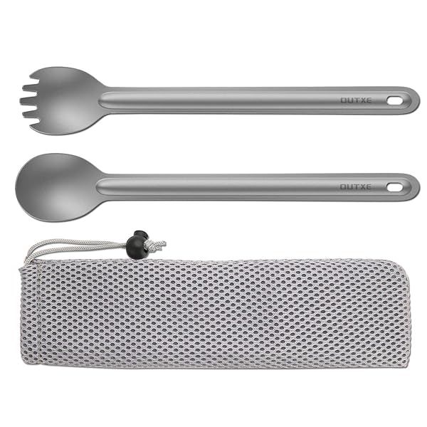 OUTXE Titanium Spork & Spoon Set - 8.7-Inch Eco-Friendly Camping Utensils for Soup & Coffee