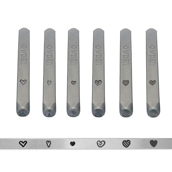 OWDEN 6pcs Heart Metal Stamps Set for Jewelry - Love Design Steel Punches & Bangle Stamps