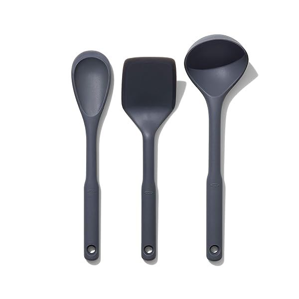 OXO Good Grips 3-Piece Silicone Utensil Set in Gray - Durable, Non-Stick Kitchen Tools for Easy Cooking