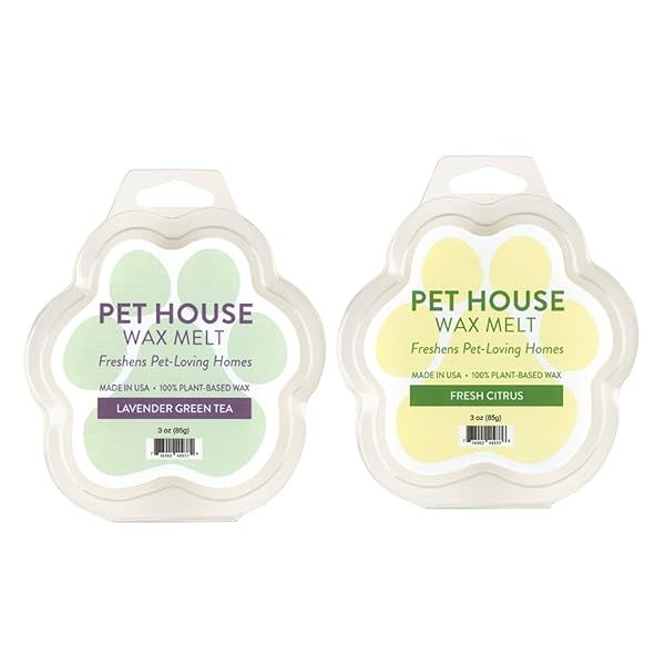 One Fur All Pet House Wax Melts Lavender Green Tea Fresh Citrus Pack of 2 Odor Eliminating Long Lasting Scented Pet Friendly Natural