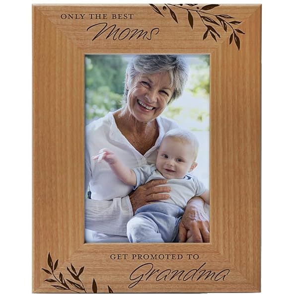 Only The Best Moms Get Promoted to Grandma Engraved Natural Wood Photo Frame for Grandparents Day Fits 4x6 Vertical Portrait Gifts