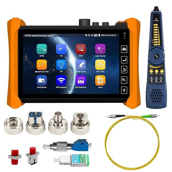 WANLUTECH Optical Fiber Tester 1310/1550nm Touchscreen OTDR with VFL OPM LS Event Map and RJ45 Cable Testing Tools