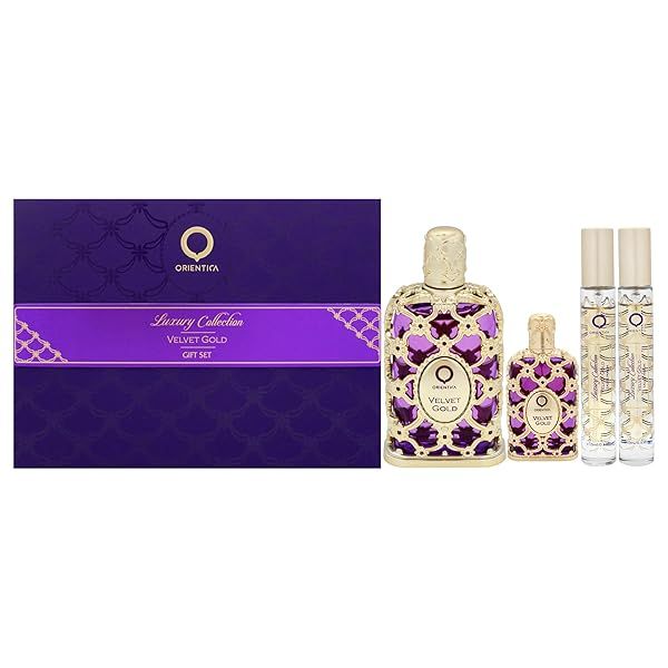 Orientica Velvet Gold for Women - 4 Pc EDP Gift Set | 2.7oz & Travel Sprays | Luxurious Fragrance