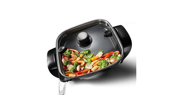 Oster DiamondForce 12x12 Electric Skillet: Nonstick, Strain & Pour, Adjustable Temp for Perfect Cooking