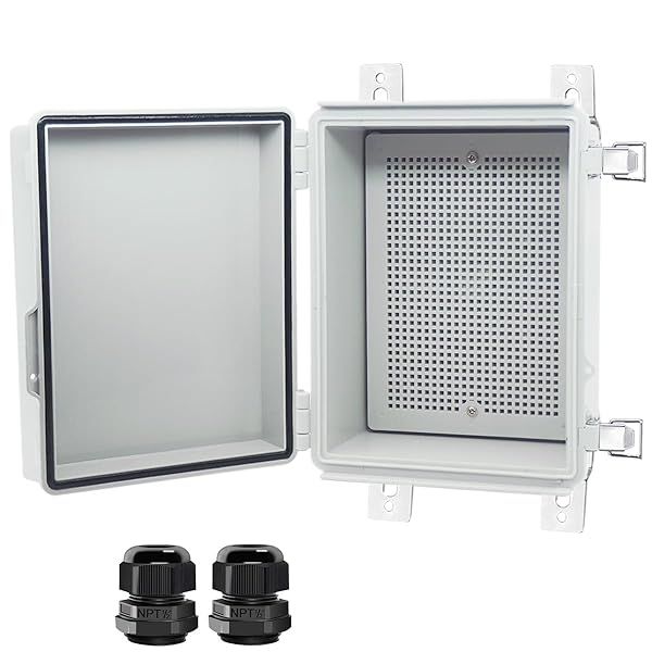 IP67 Waterproof Junction Box with Hinged Cover & Cable Glands - Stainless Steel Electrical Enclosure 8.7x6.7x4.3 inch