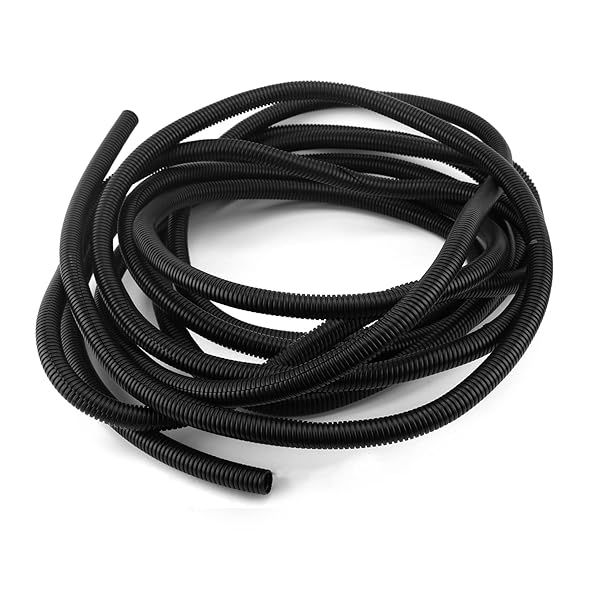 Othmro 32.81Ft Corrugated Tube 0.67 ID Flexible Bellows Pipe for Home Outdoor Automotive Marine Wire Wrap Cover Black