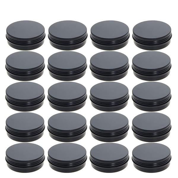 20pcs Othmro 2oz Black Metal Round Tins with Screw Lid for Salve, Spices, Lip Balm & More - 60ml Containers