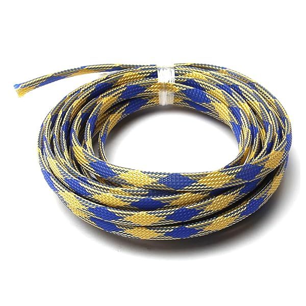 Othmro 5m PET Expandable Cord Protector Wire 0.31 Inch Width Flexible Mesh Sleeve for USB Power Audio Video Cables Blue Yellow