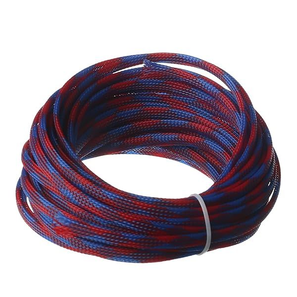 Othmro 10m Expandable Braid Cable Sleeving 6mm Flexible Wire Mesh Sleeve Blue Red for Pet Chewing Protection
