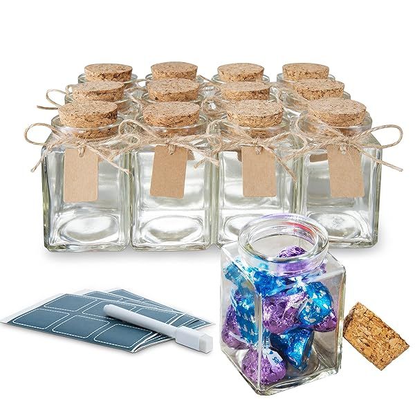 Otis Classic Square Glass Jars Set of 12 - Mini 3.4 oz Jars with Lids for Wedding Favors, DIY Crafts, Spices & Candy