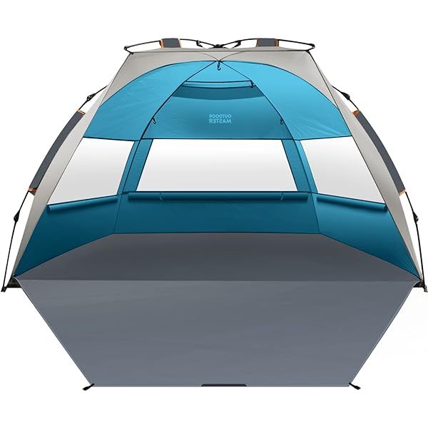 OutdoorMaster 4-Person Beach Tent: Easy Setup, Portable Sun Shelter with UPF 50+ Protection - Perfect for Family Fun!