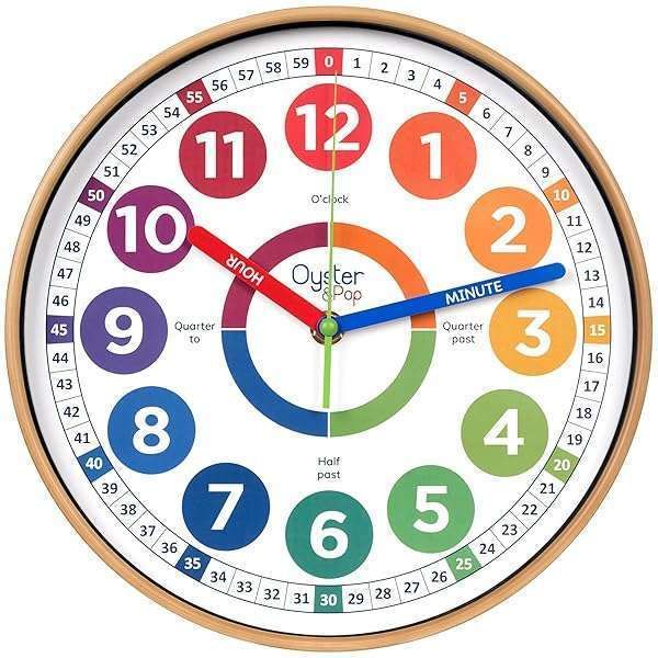 Silent Oyster&Pop Learning Clock for Kids - Non-Ticking Time Teaching Clocks for Bedrooms & Classrooms