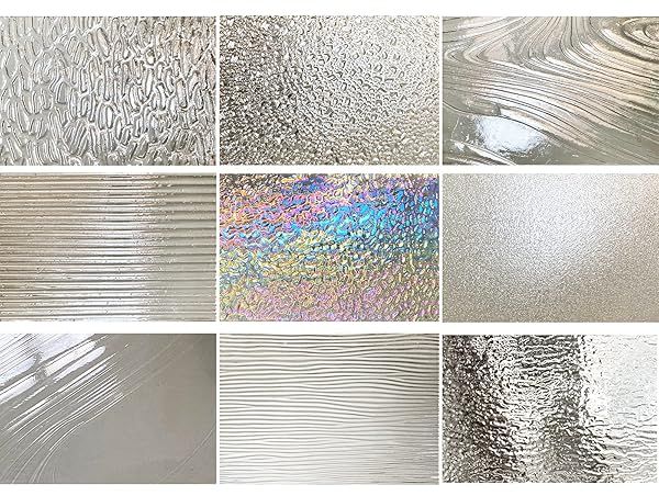 PALJOLLY 9-Pack Clear Textured Stained Glass Sheets - 4x6 Inch Iridescent Art Glass for Crafts & Projects
