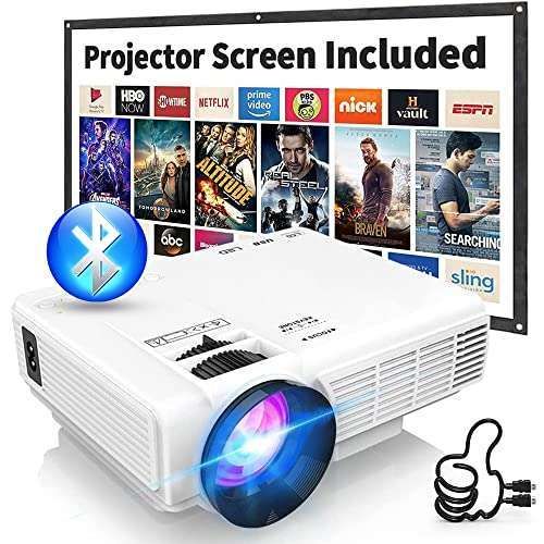 PANSEBA Full HD 1080P Mini Projector with Bluetooth & Screen - Portable Home Movie Projector for HDMI/USB/Smartphone