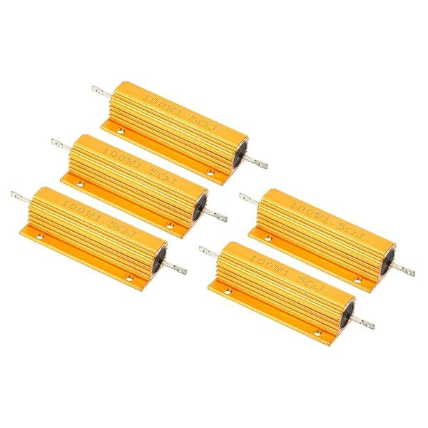 PATIKIL 100W 1.5 Ohm Aluminum Shell Resistor, 5 Pack Aluminum Housing Resistor Housed Case Wirewound Resistors Screw Tap Power Resistor, Golden