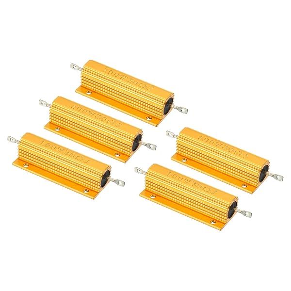 PATIKIL 100W 30 Ohm Aluminum Shell Resistor, 5 Pack Aluminum Housing Resistor Housed Case Wirewound Resistors Screw Tap Power Resistor, Golden